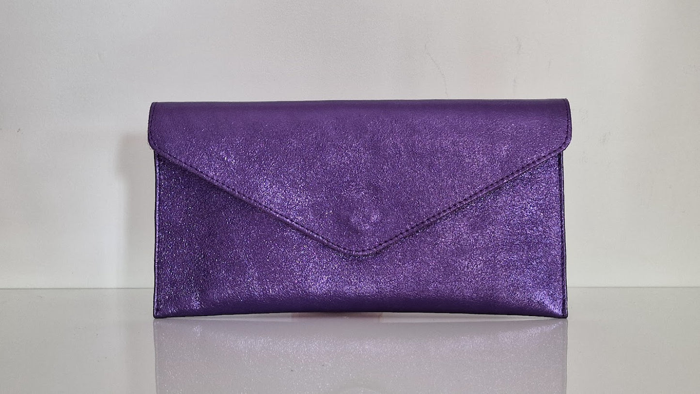 Metallic Purple Voilet Envelope Clutch Bag