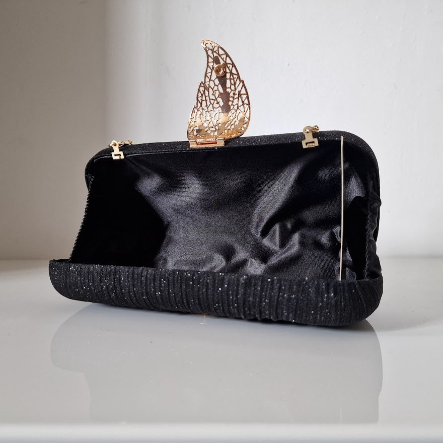 Sparkly Gold Leaf Shimmery Black Clutch