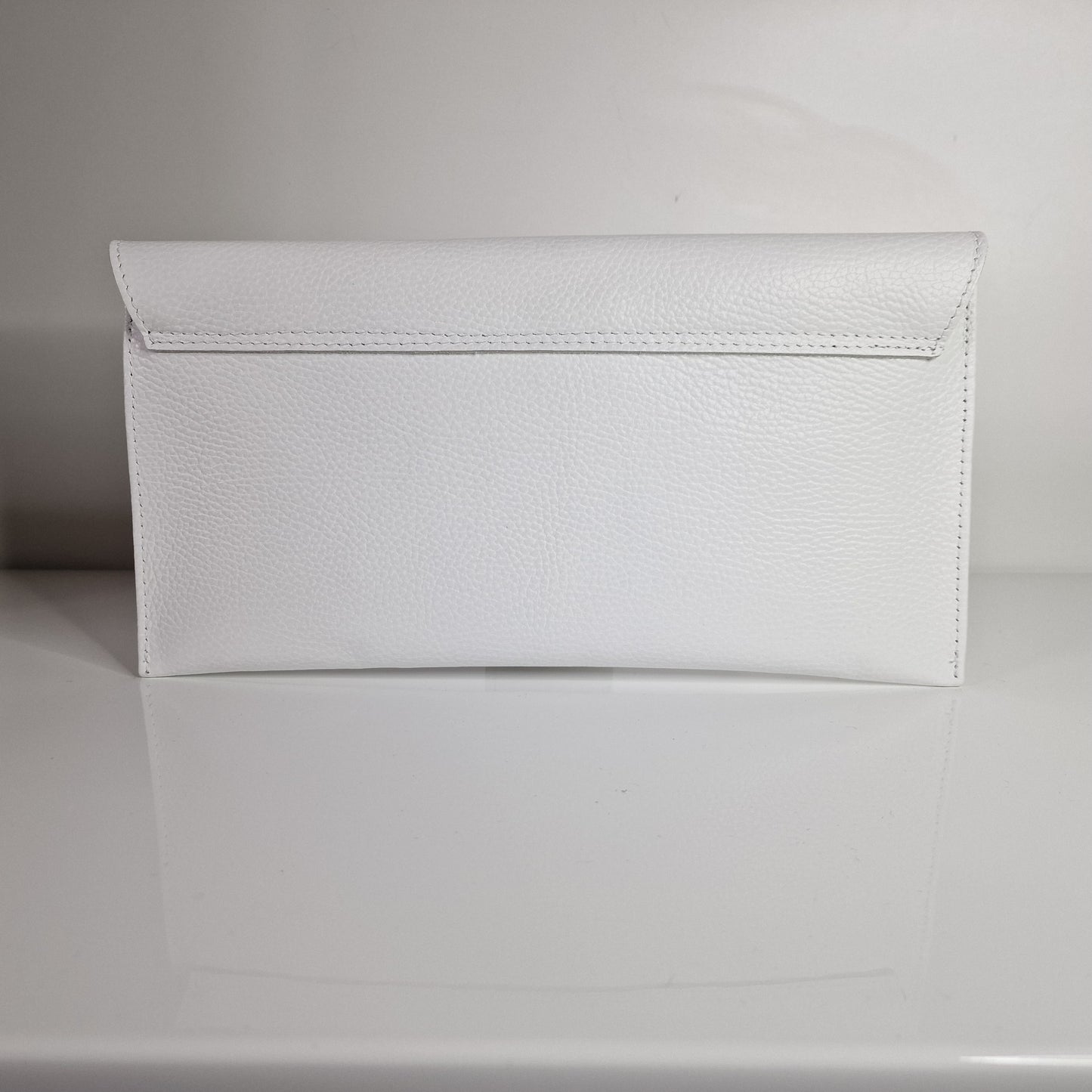 White Genuine Pebbled Leather Envelope Clutch