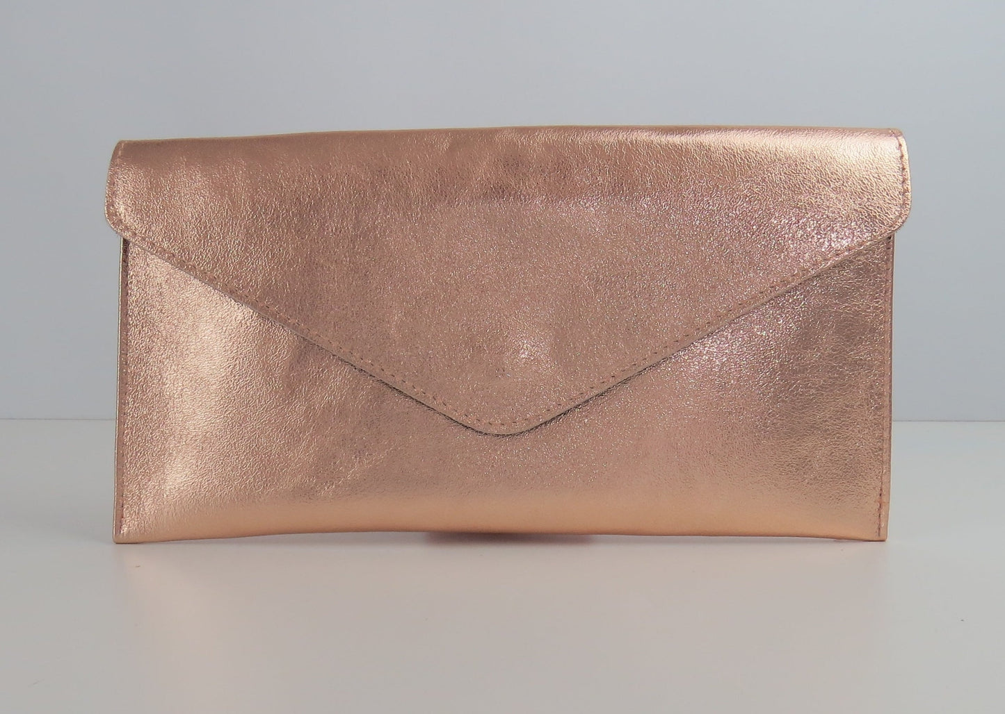 Metallic Rose Gold Envelope Clutch Bag
