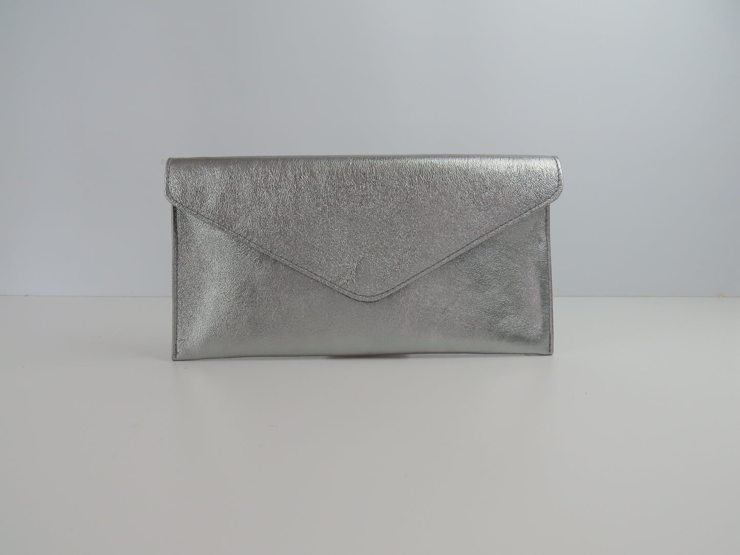 Metallic Pewter envelope clutch bag