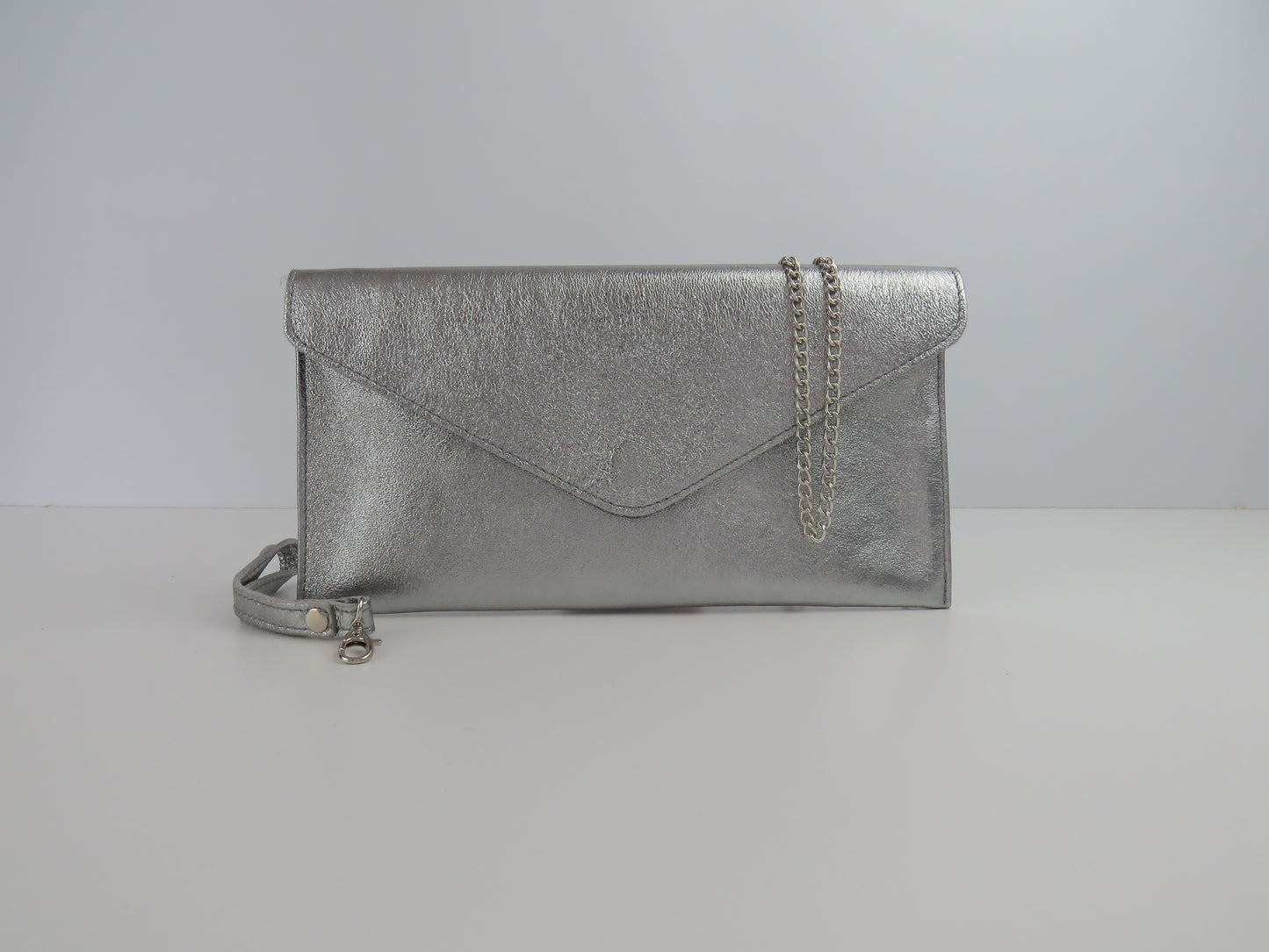 Metallic Pewter envelope clutch bag