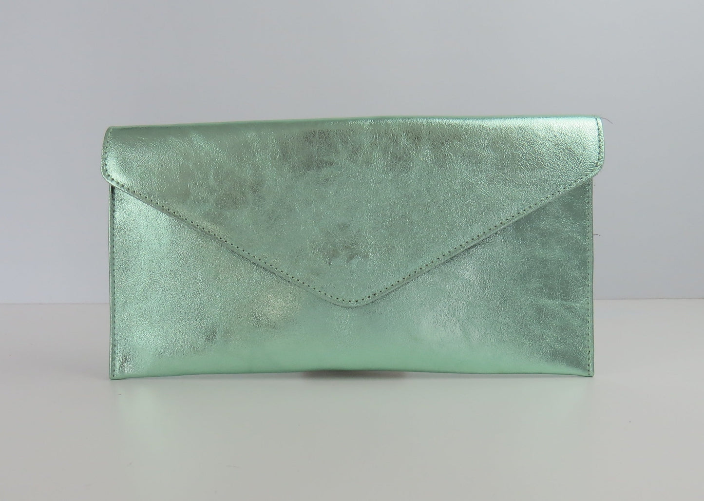 Metallic Mint Sea Green Envelope Clutch Bag