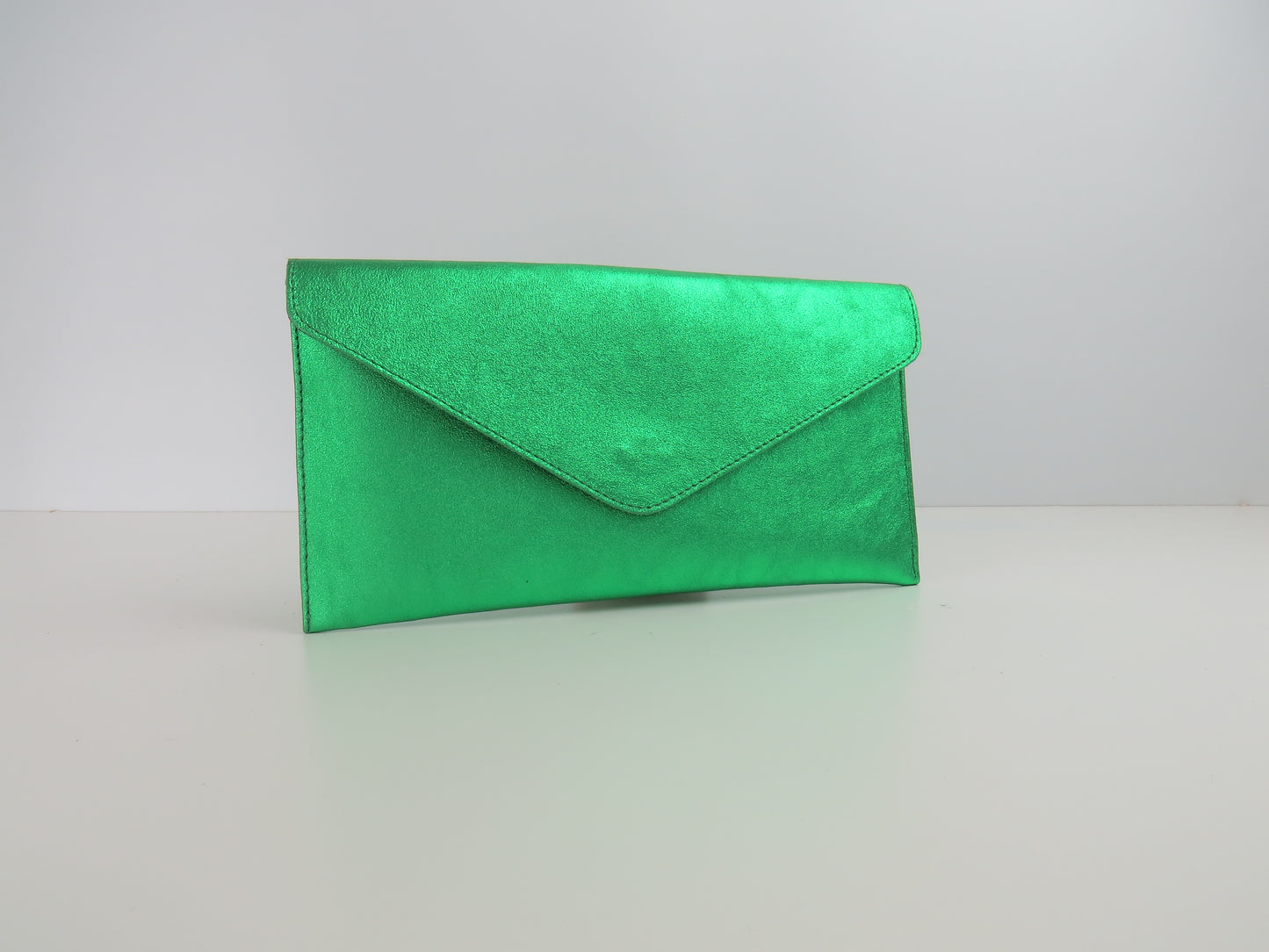Metallic Kelly Forest Green Envelope Clutch Bag