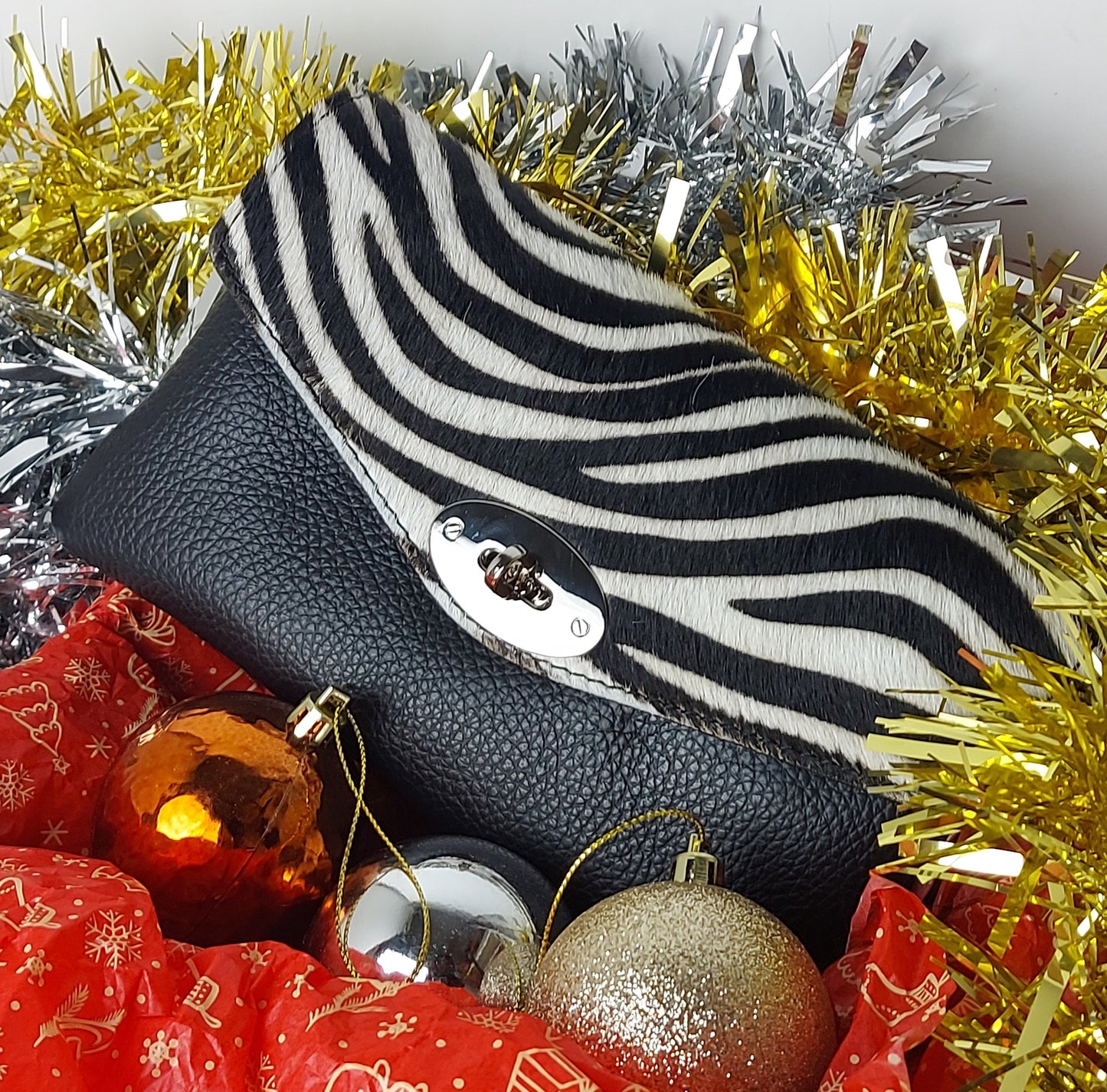 Genuine Italian Leather Mini Zeba Print Crossbody Bag