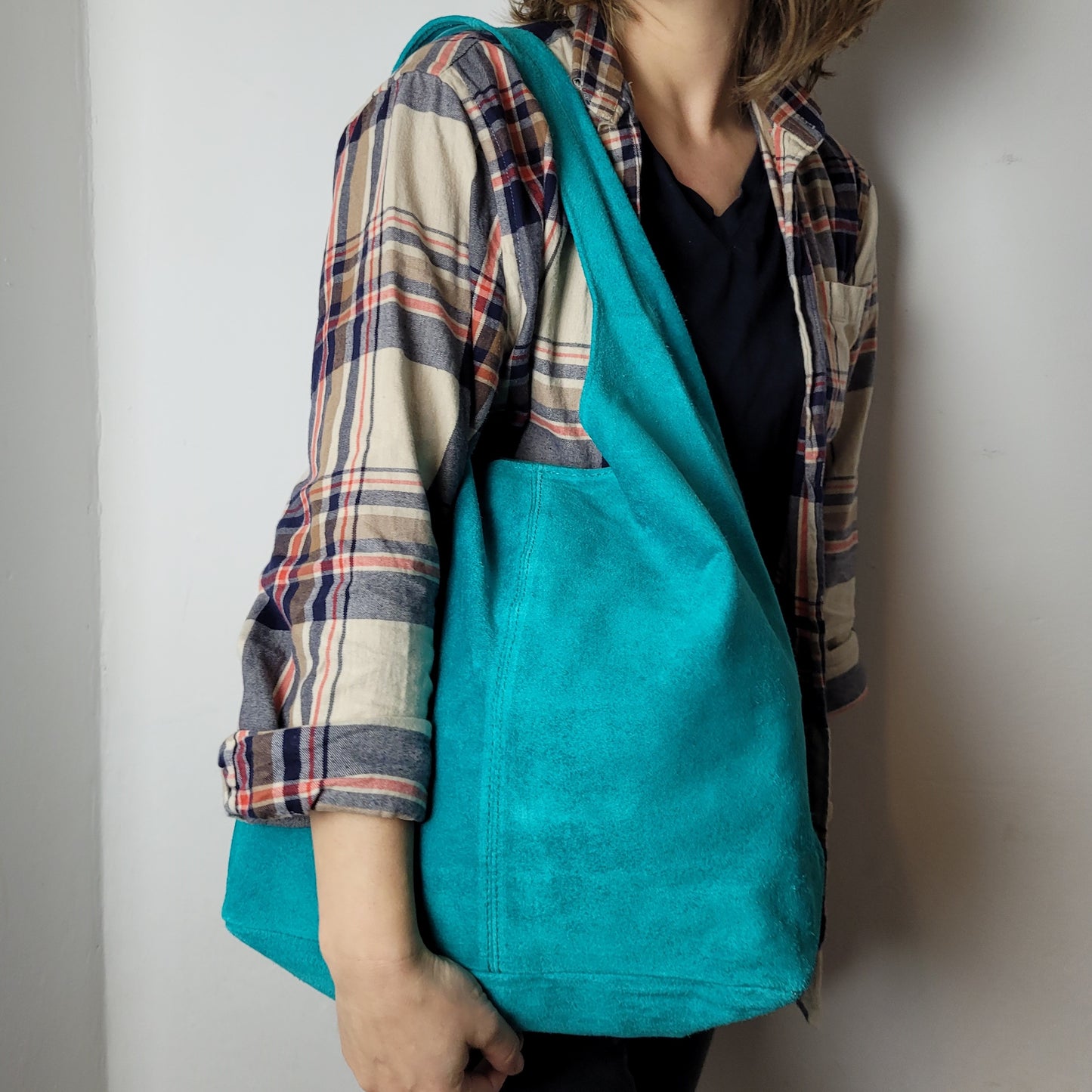 Genuine Suede Taupe Leather Large Hobo Shopper