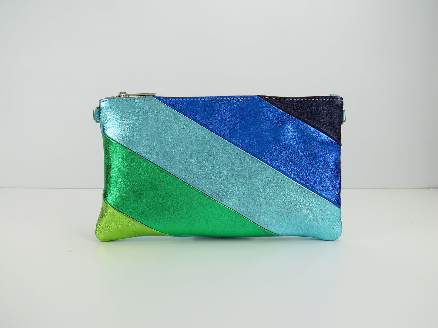 Blue Green Retro-Stiped Clutch Bag
