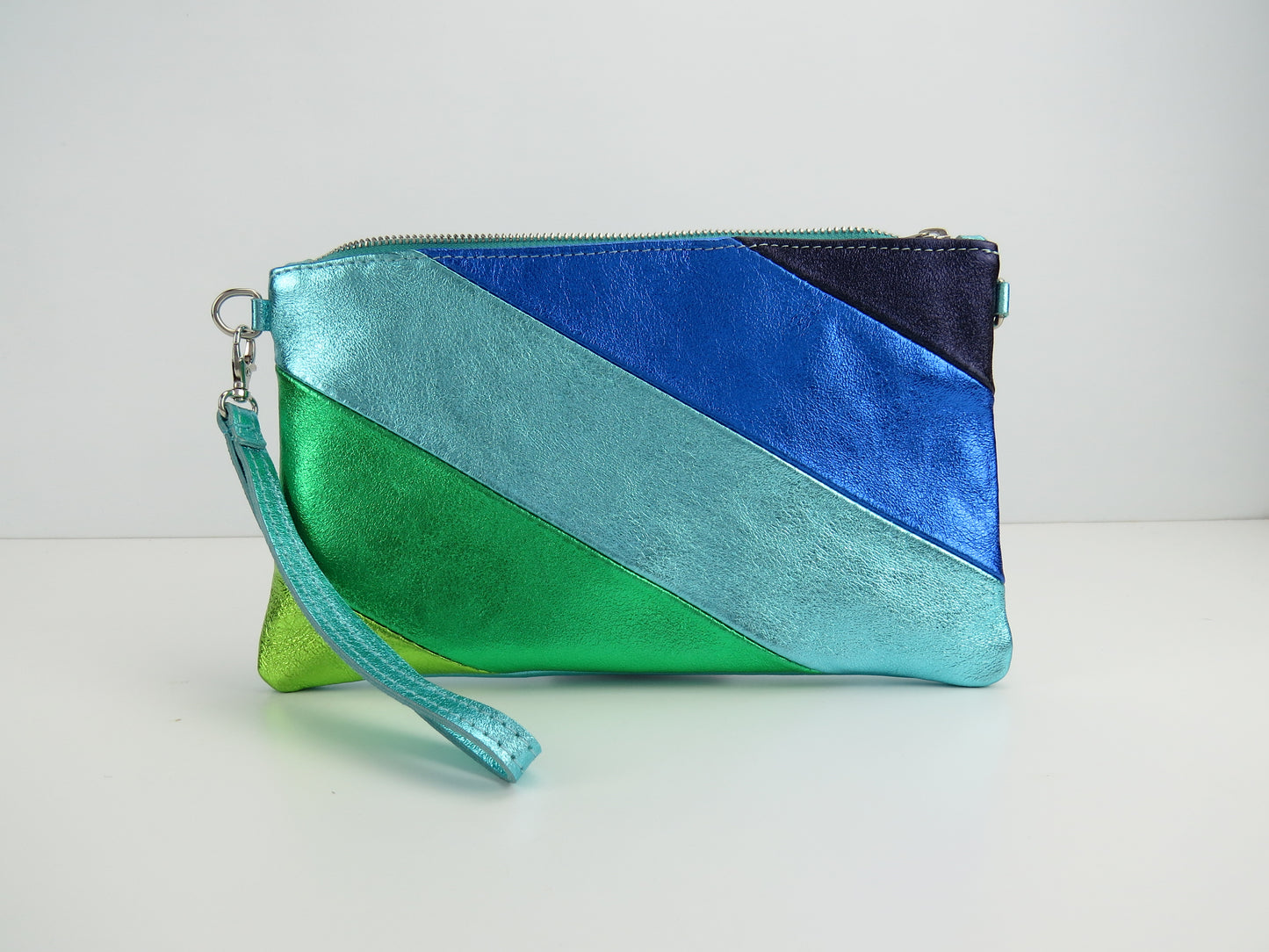 Blue Green Retro-Stiped Clutch Bag