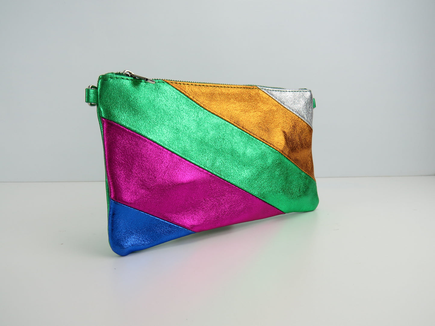 Green Retro-Stiped Clutch Bag