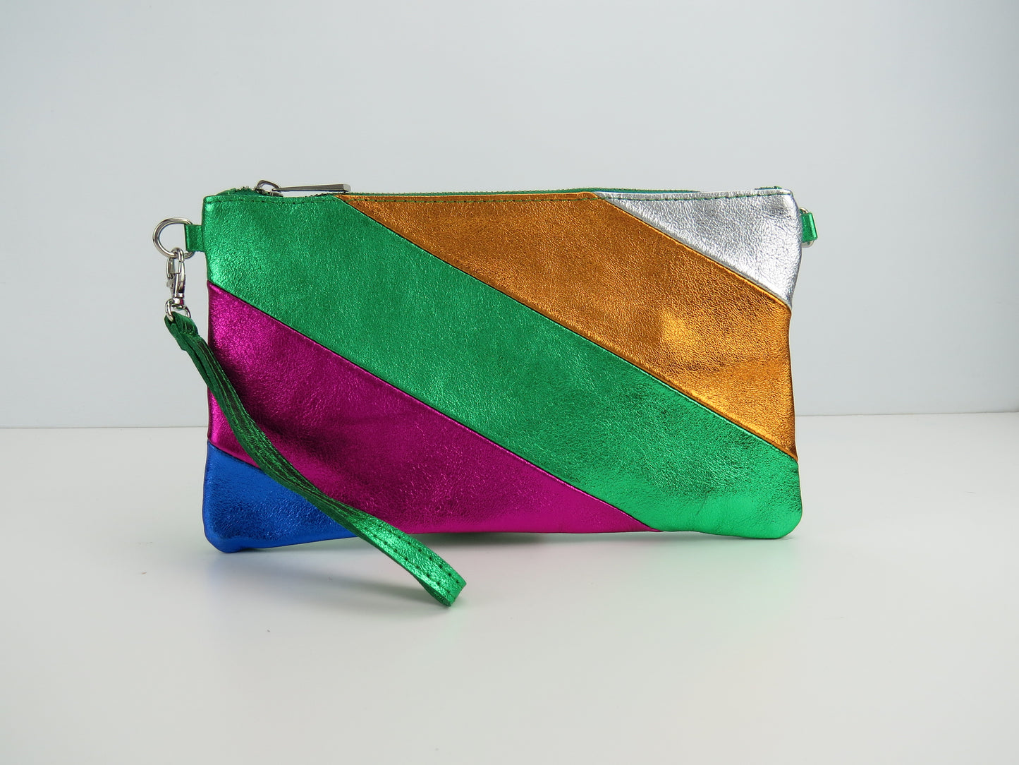Green Retro-Stiped Clutch Bag