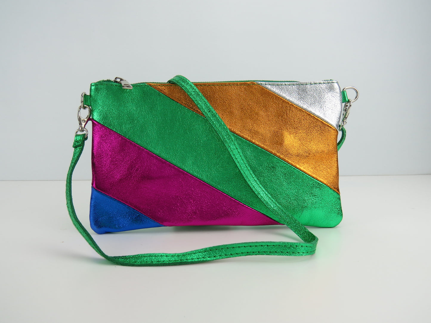 Green Retro-Stiped Clutch Bag