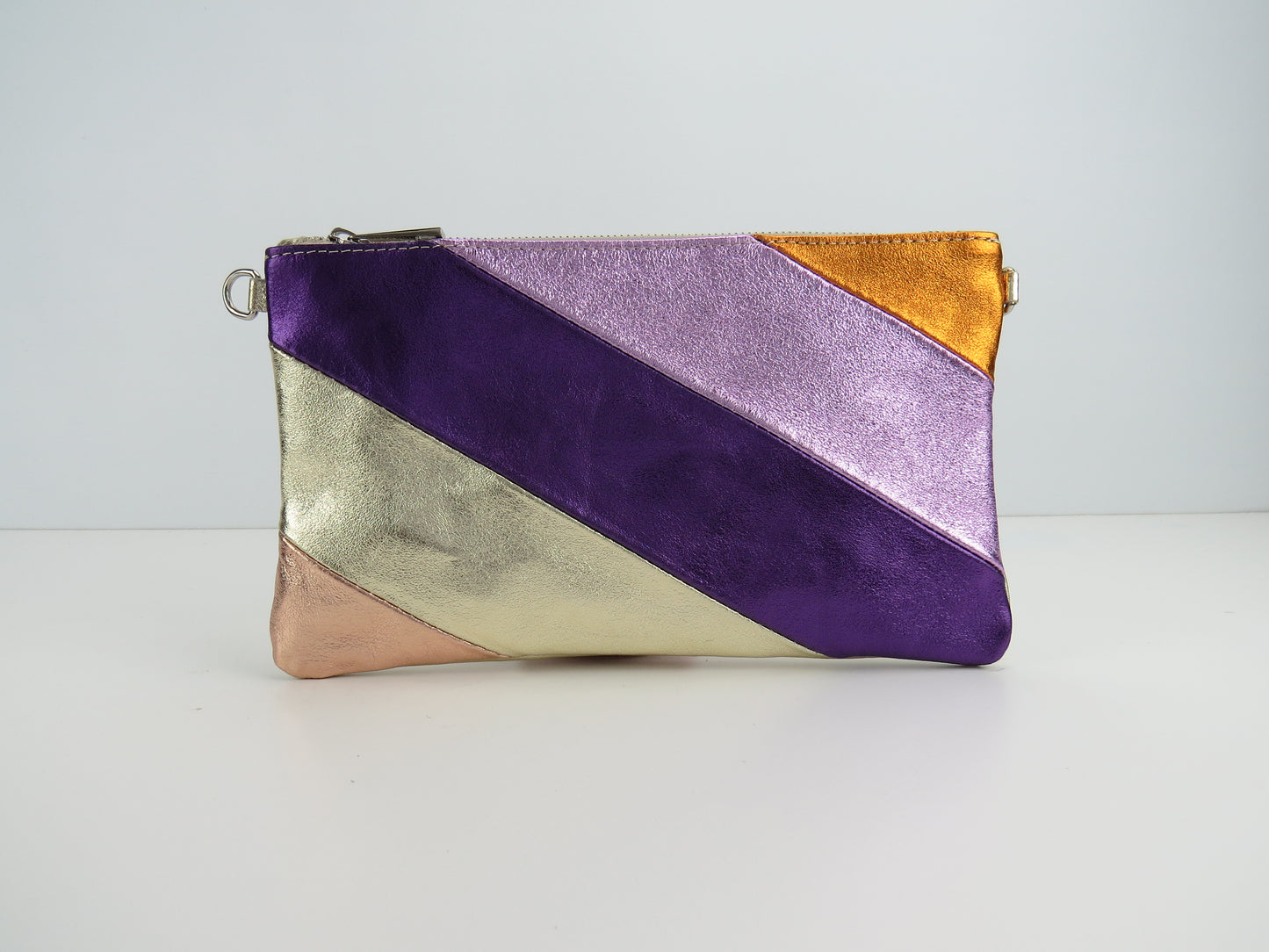 Purple Gold Retro-Stiped Clutch Bag