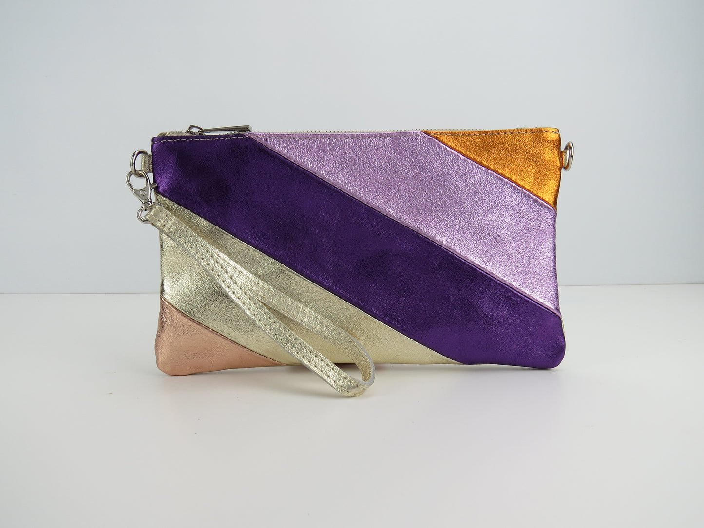Purple Gold Retro-Stiped Clutch Bag