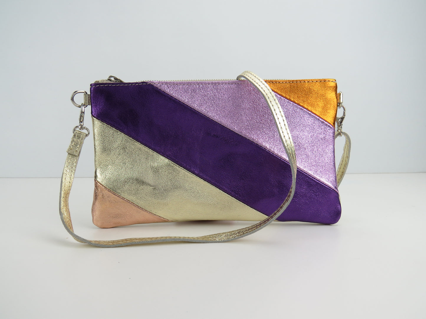 Purple Gold Retro-Stiped Clutch Bag