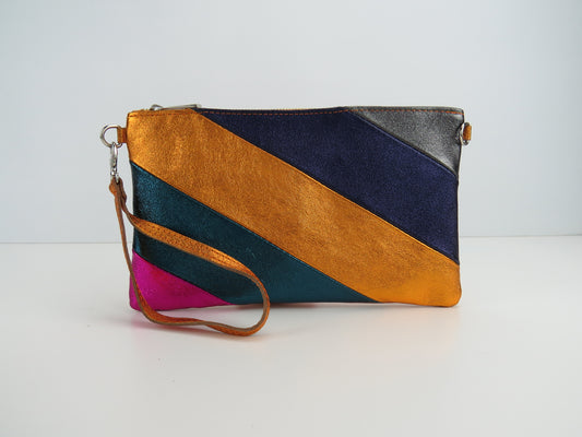 Mustard Retro-Stiped Clutch Bag