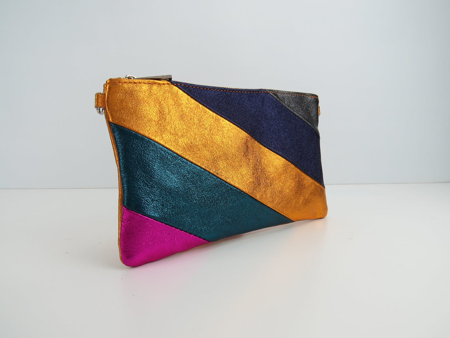 Mustard Retro-Stiped Clutch Bag
