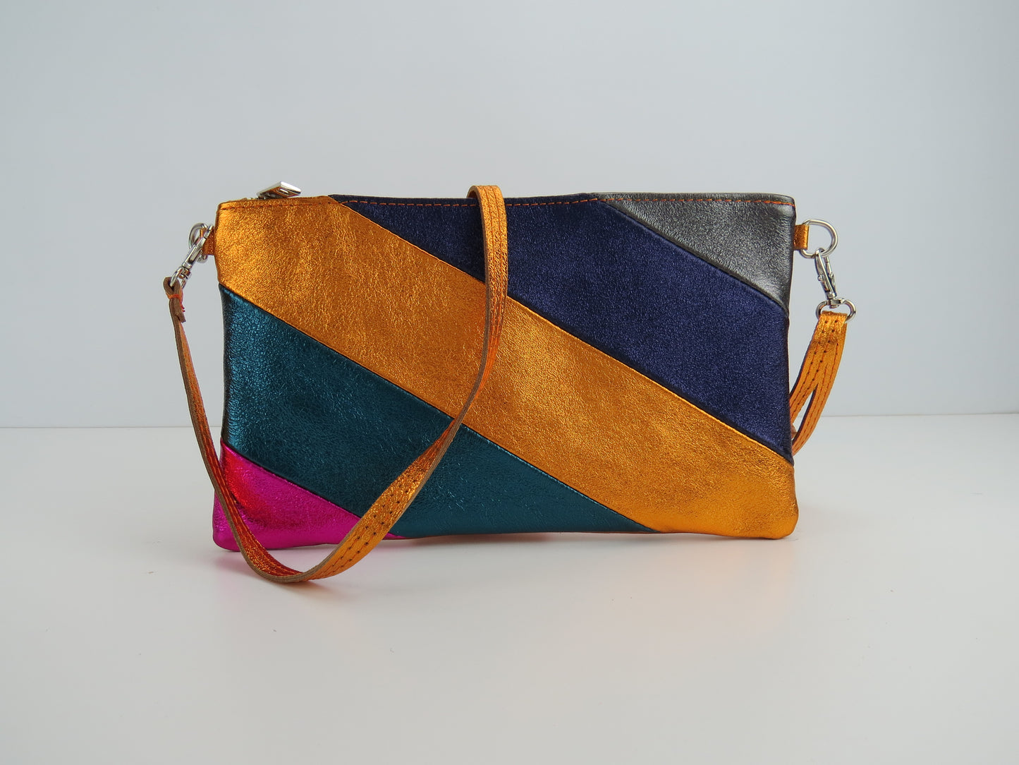 Mustard Retro-Stiped Clutch Bag