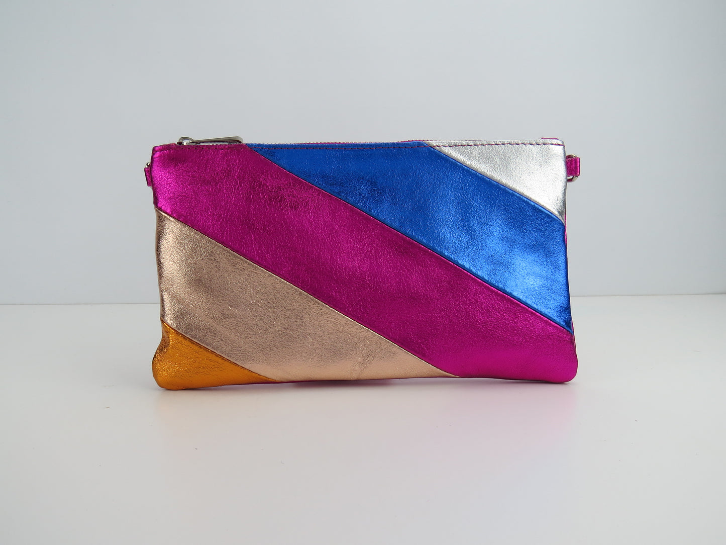 Magenta Retro-Stiped Clutch Bag