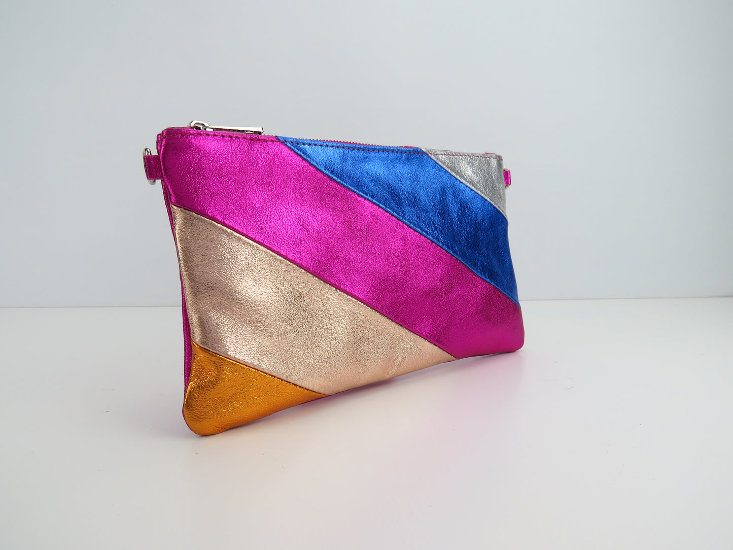 Magenta Retro-Stiped Clutch Bag