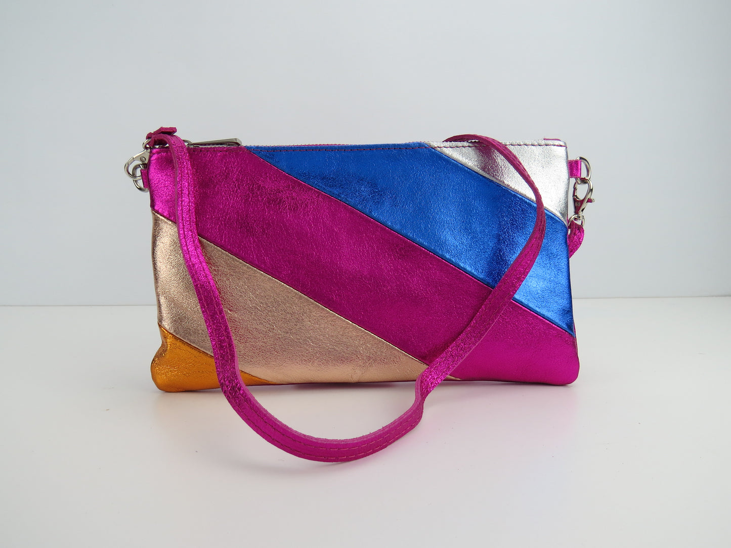 Magenta Retro-Stiped Clutch Bag