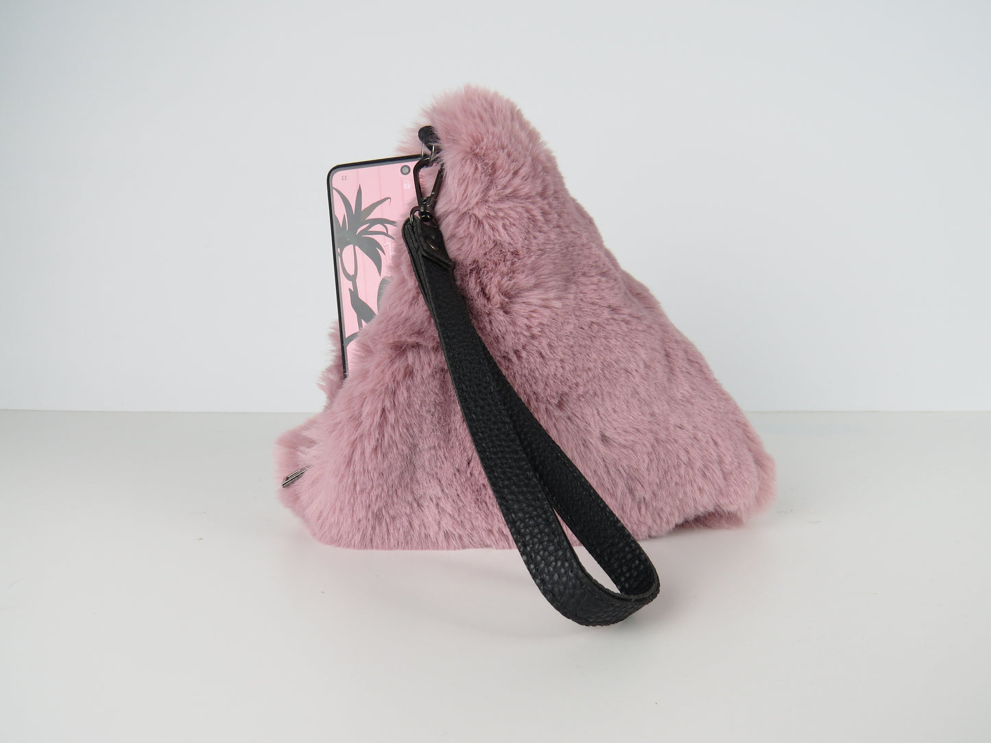 Triangular Dusty Pink Faux Fur Bag Soft Fluffy Purse