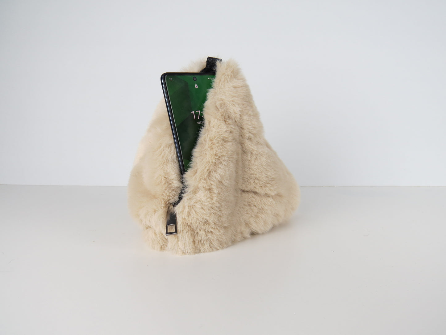 Triangular Beige Faux Fur Bag Soft Fluffy Purse