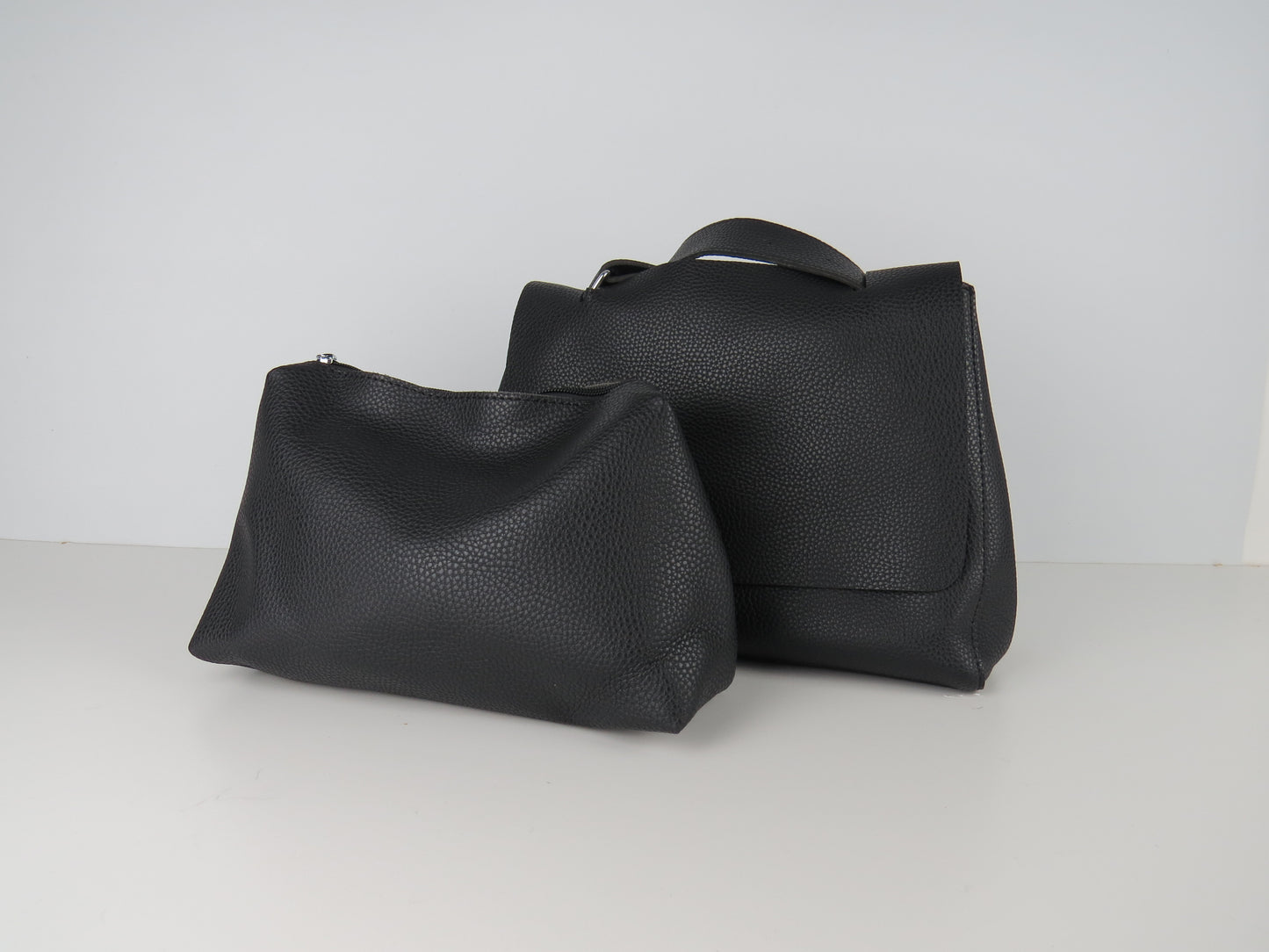Black Minimalist Faux Leather Handbag