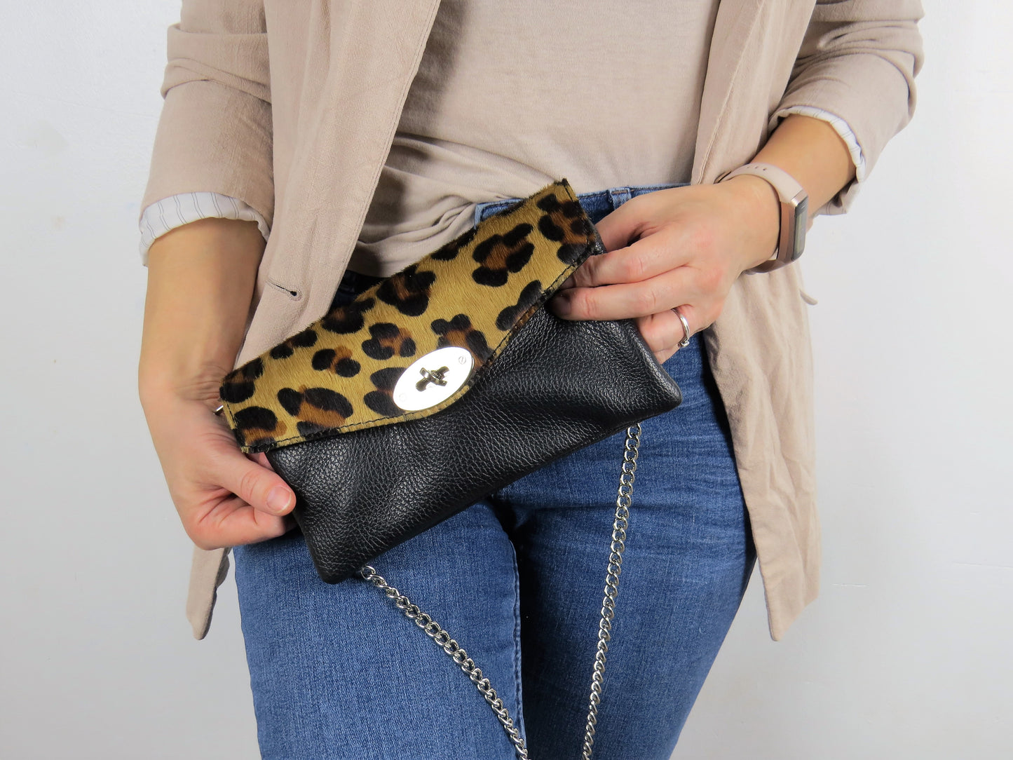 Genuine Italian Leather Mini Leopard Print Crossbody Bag