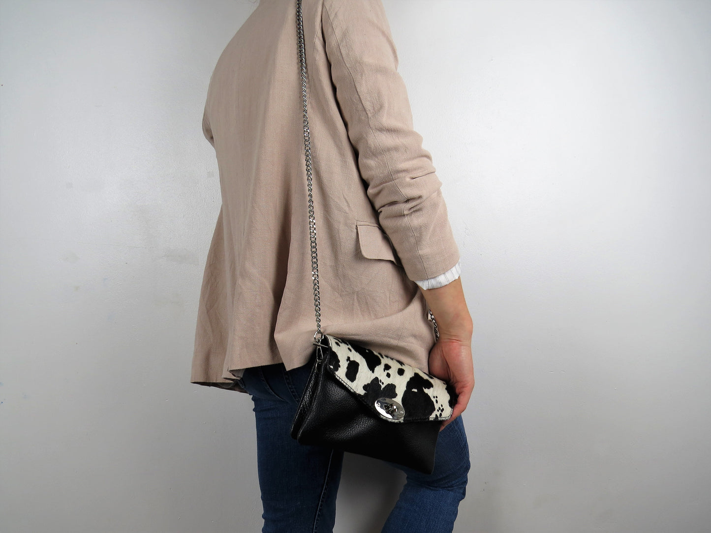 Genuine Italian Leather Mini Cow Print Crossbody Bag