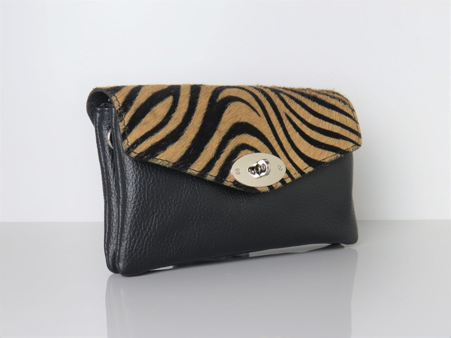 Genuine Italian Leather Mini Brown Zeba Print Crossbody Bag