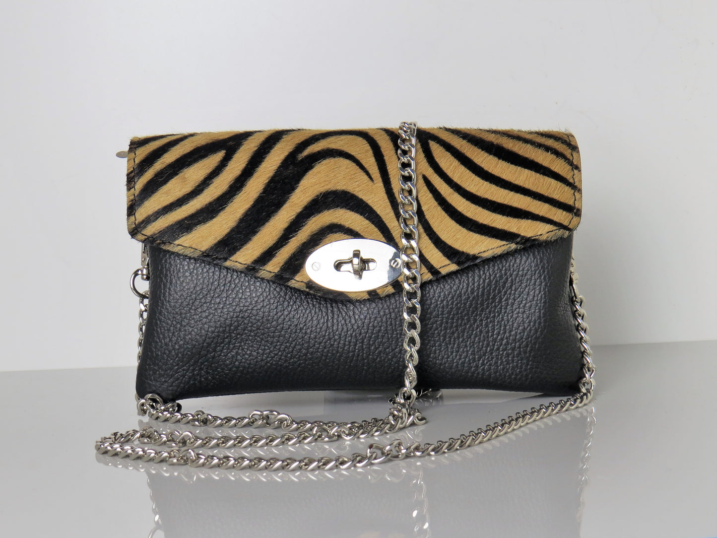 Genuine Italian Leather Mini Brown Zeba Print Crossbody Bag