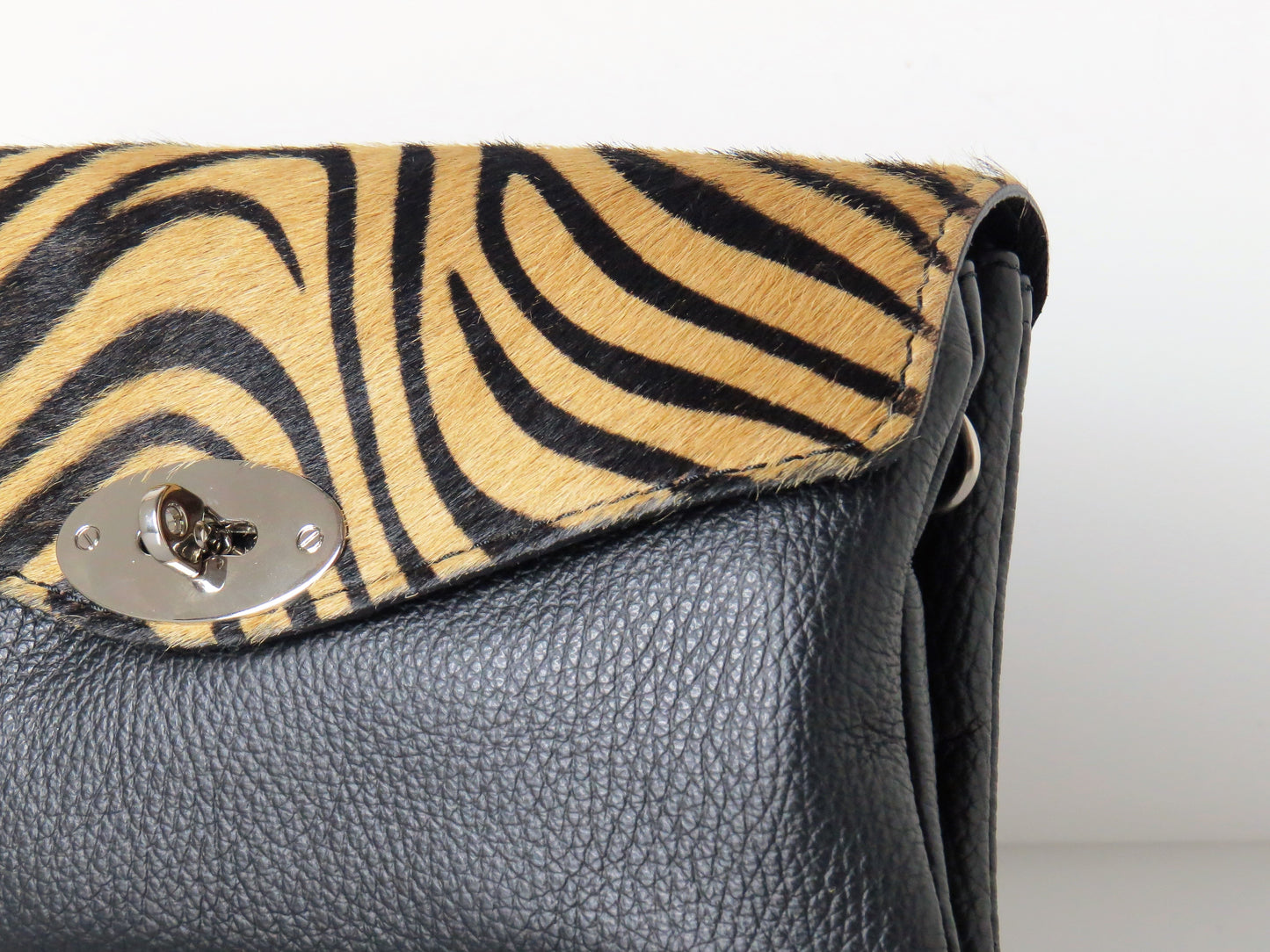 Genuine Italian Leather Mini Brown Zeba Print Crossbody Bag