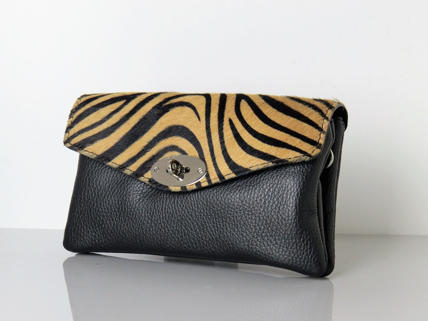 Genuine Italian Leather Mini Brown Zeba Print Crossbody Bag