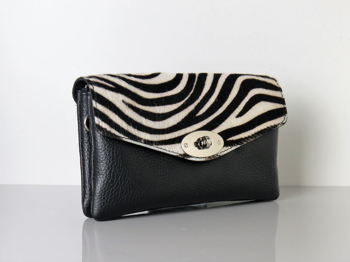 Genuine Italian Leather Mini Zeba Print Crossbody Bag