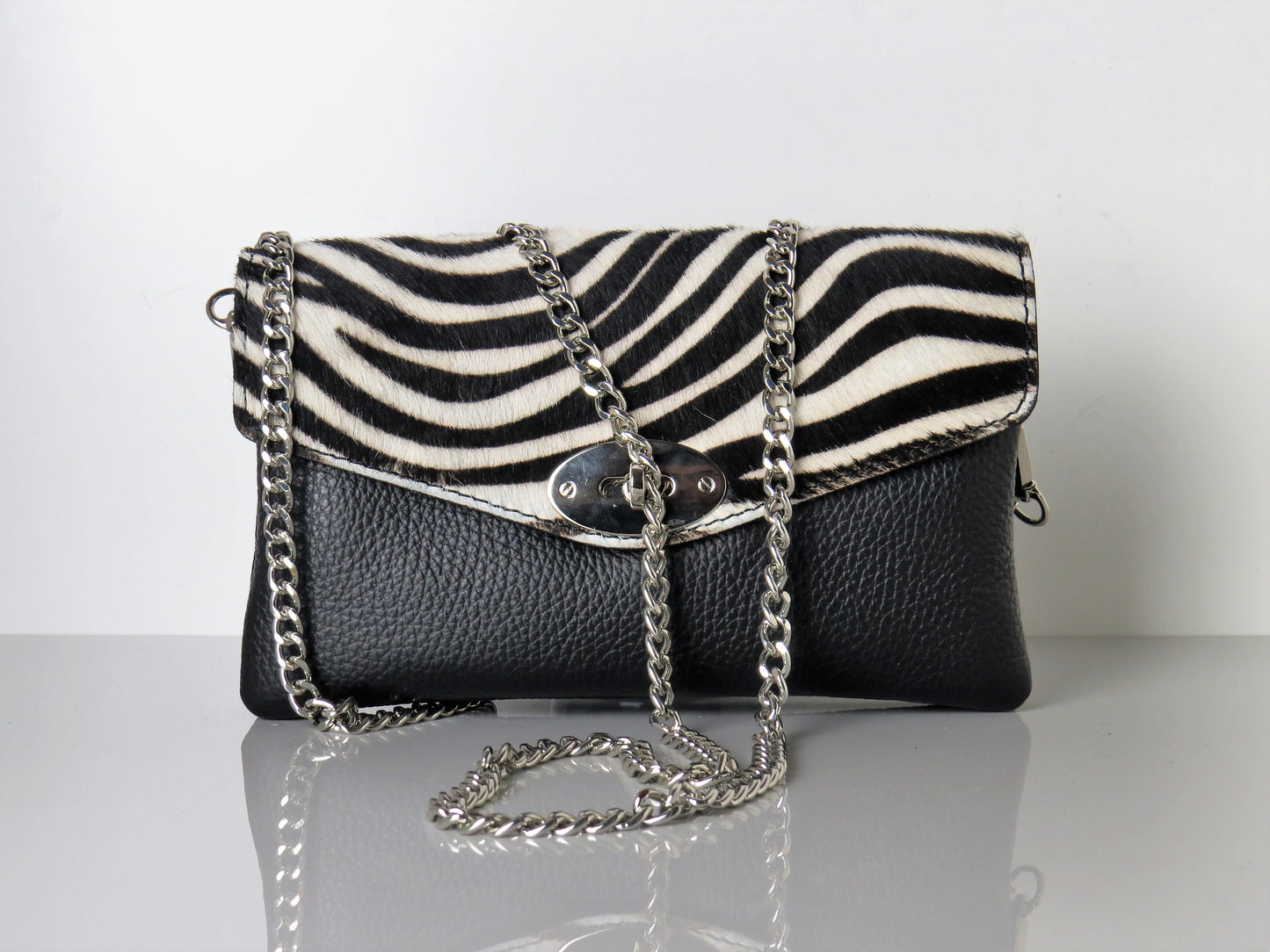 Genuine Italian Leather Mini Zeba Print Crossbody Bag