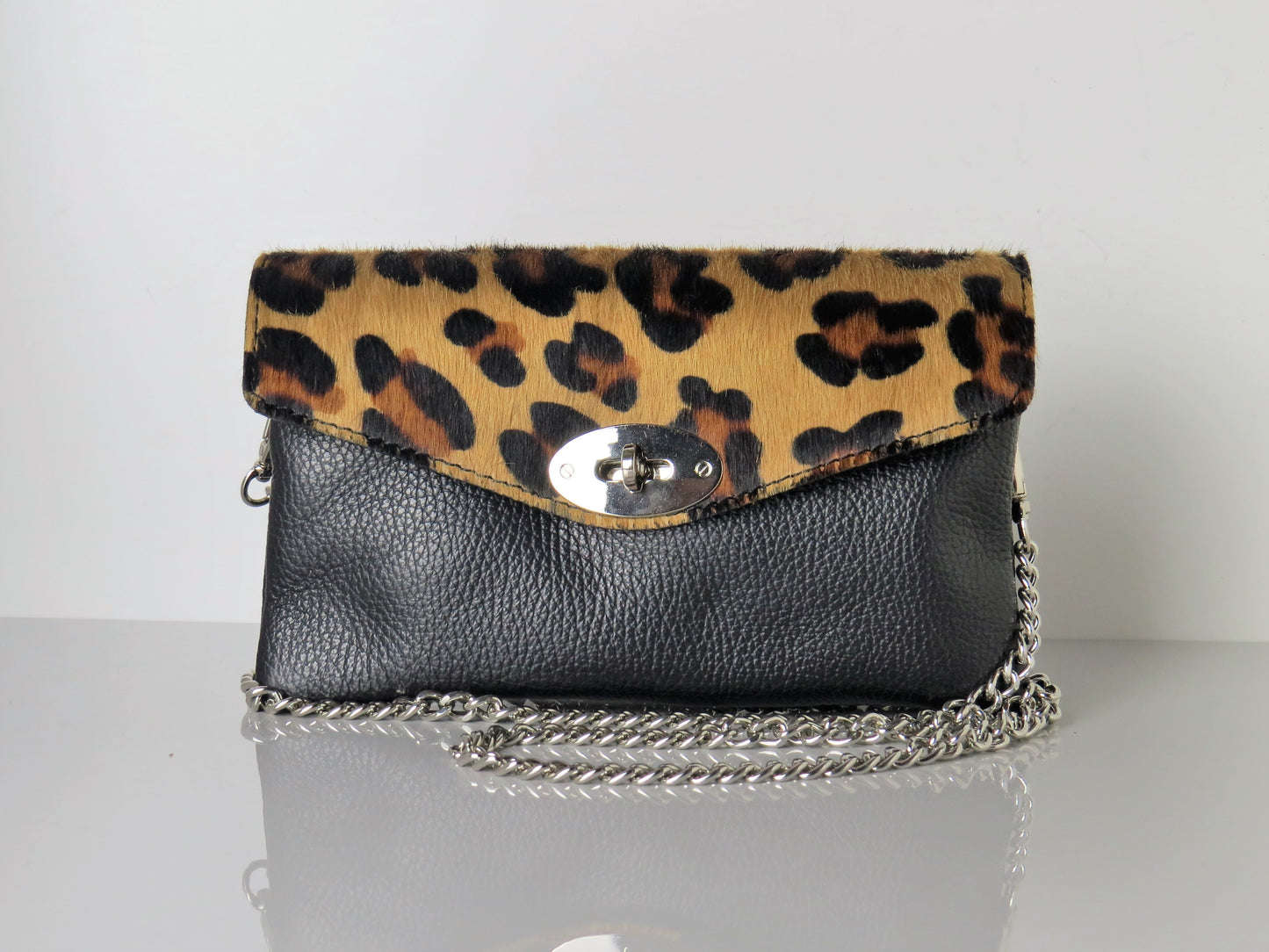 Genuine Italian Leather Mini Leopard Print Crossbody Bag