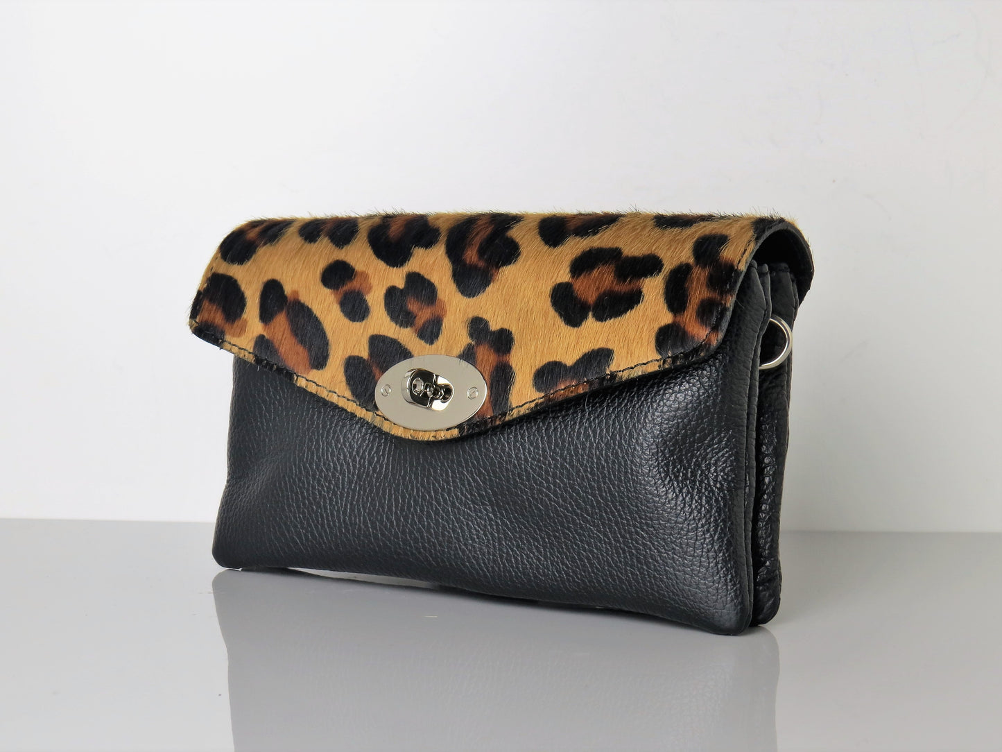 Genuine Italian Leather Mini Leopard Print Crossbody Bag