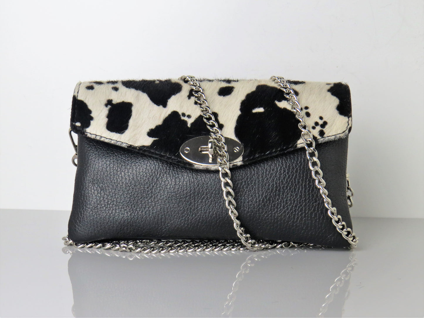 Genuine Italian Leather Mini Cow Print Crossbody Bag