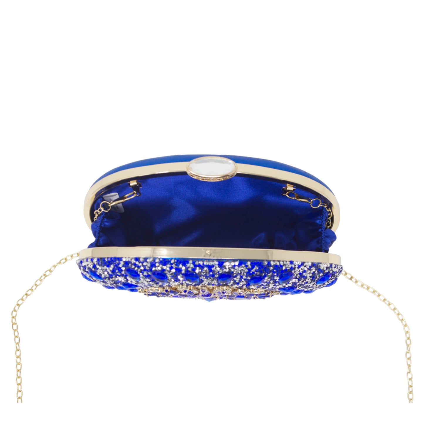 Sparkly Royal Blue Gold Diamante Encrusted Clutch Bag
