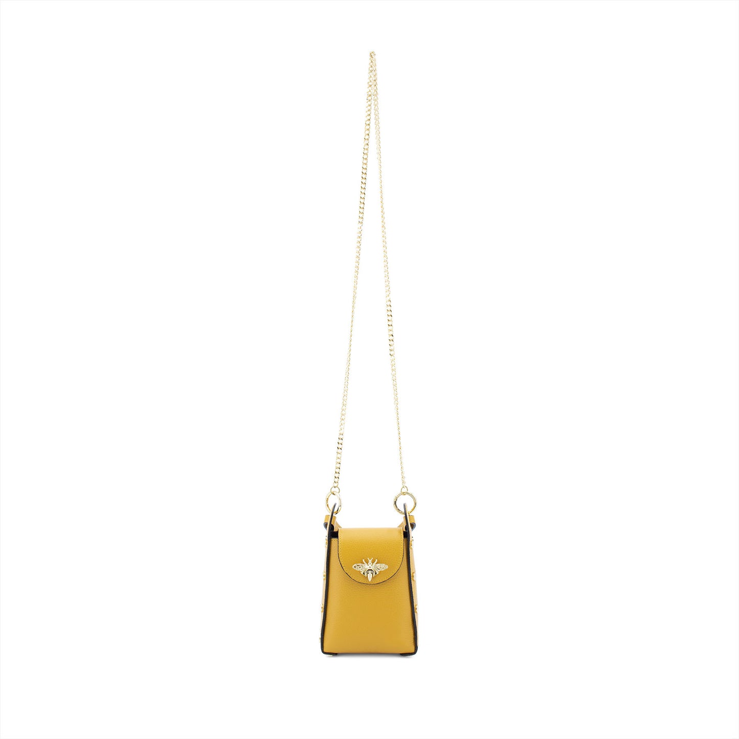 Genuine Black Leather Bee Inspired Mini Crossbody Bag
