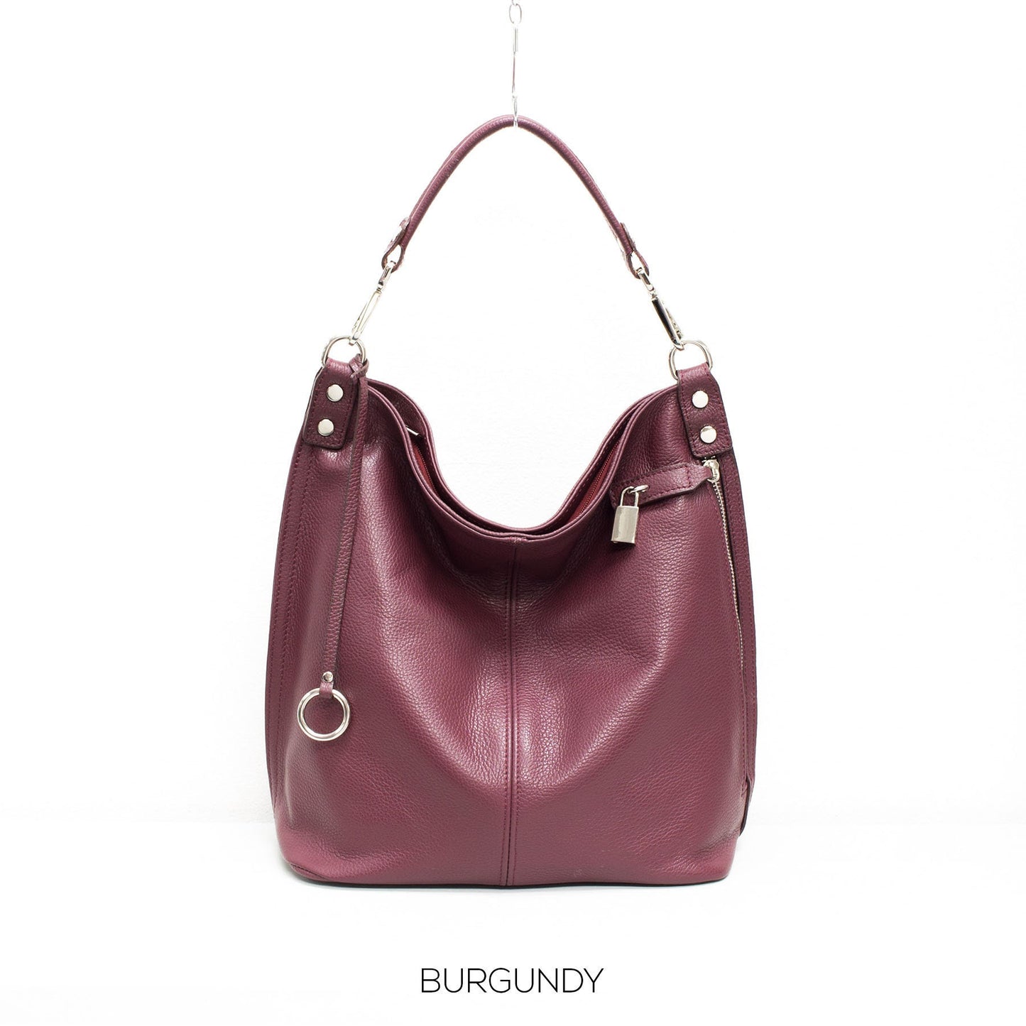 Genuine Leather Right Pocket Hobo Bag Made in Italy Front pocket secured by a pull padlock soft ladies handbag pebbled Leather Gift For Her