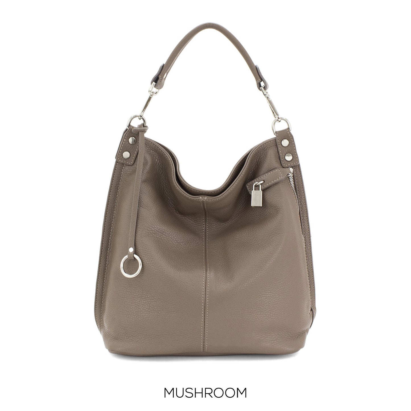 Genuine Leather Right Pocket Hobo Bag Made in Italy Front pocket secured by a pull padlock soft ladies handbag pebbled Leather Gift For Her