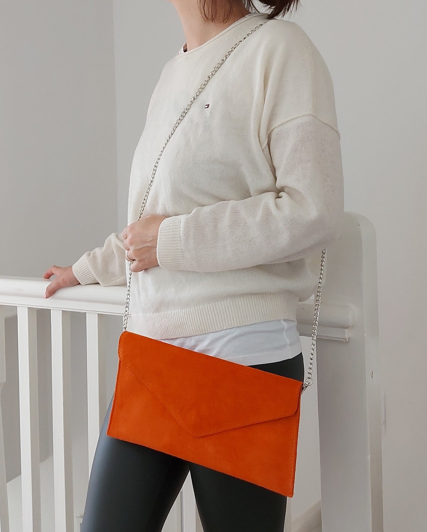 Orange Envelope Clutch Bag with chain strap