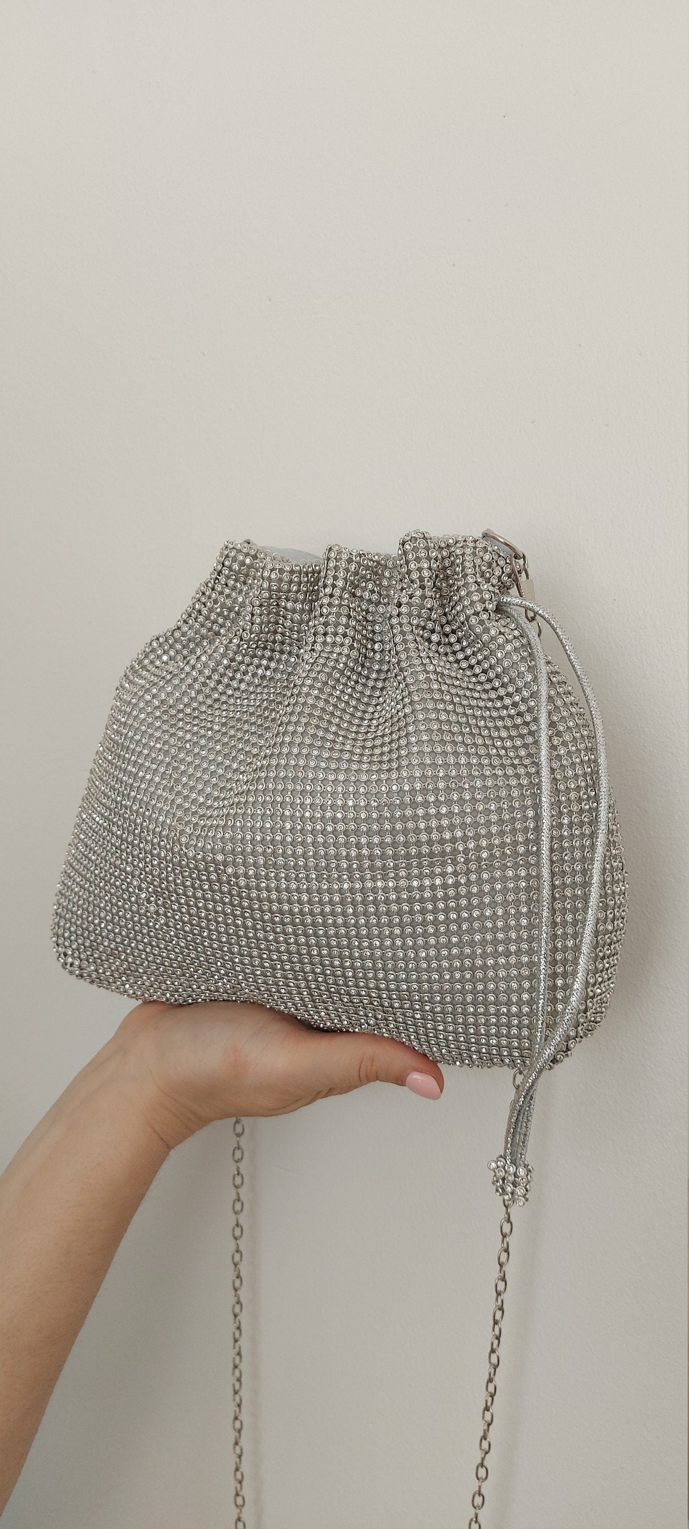 Sparkly Black Draw String Shoulder Bag perfect eye-catching Black handbag Gift Present Wedding Party