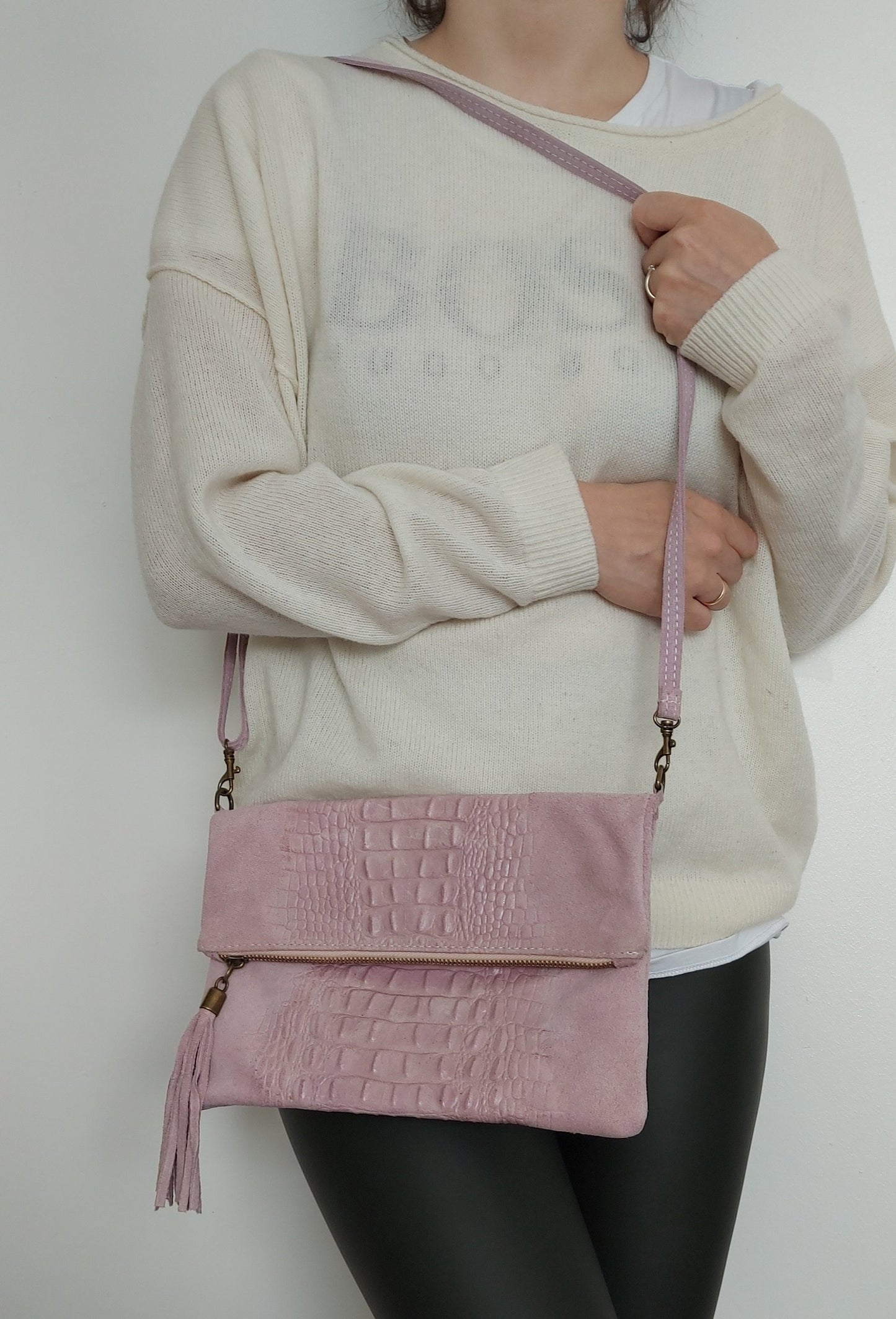 Italian Suede Leather Clutch Bag Croc Effect Crossbody Bag Spring/Summer Wedding Parties Bridesmaids Gift Evening Bag Made in Italy