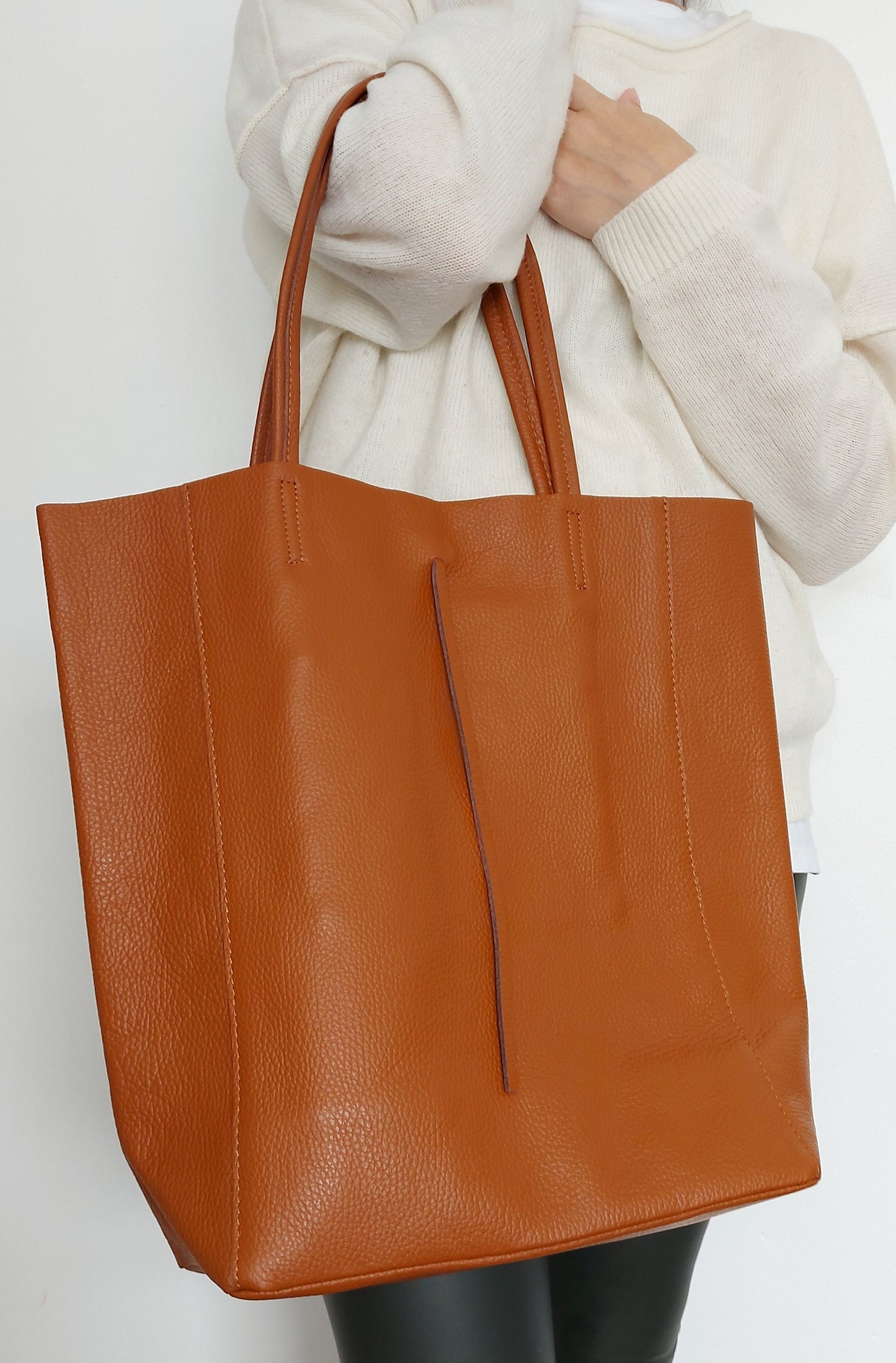 Mink Grey Genuine Leather Shopper Bag Large Leather Tote Bag