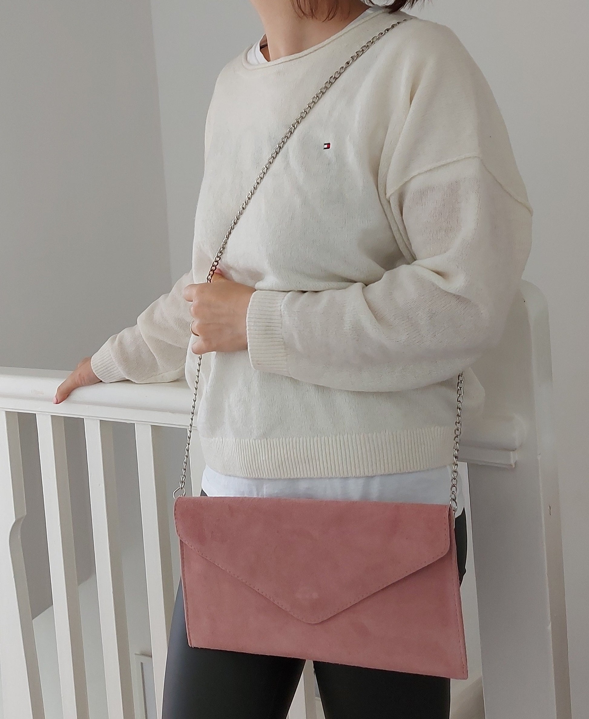Dusty Pink Envelope Clutch Bag with chain strap