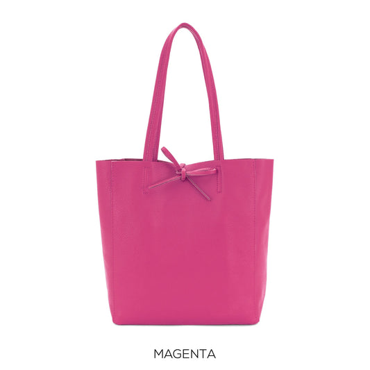 Magenta Genuine Leather Shopper Bag Medium Leather Tote Bag