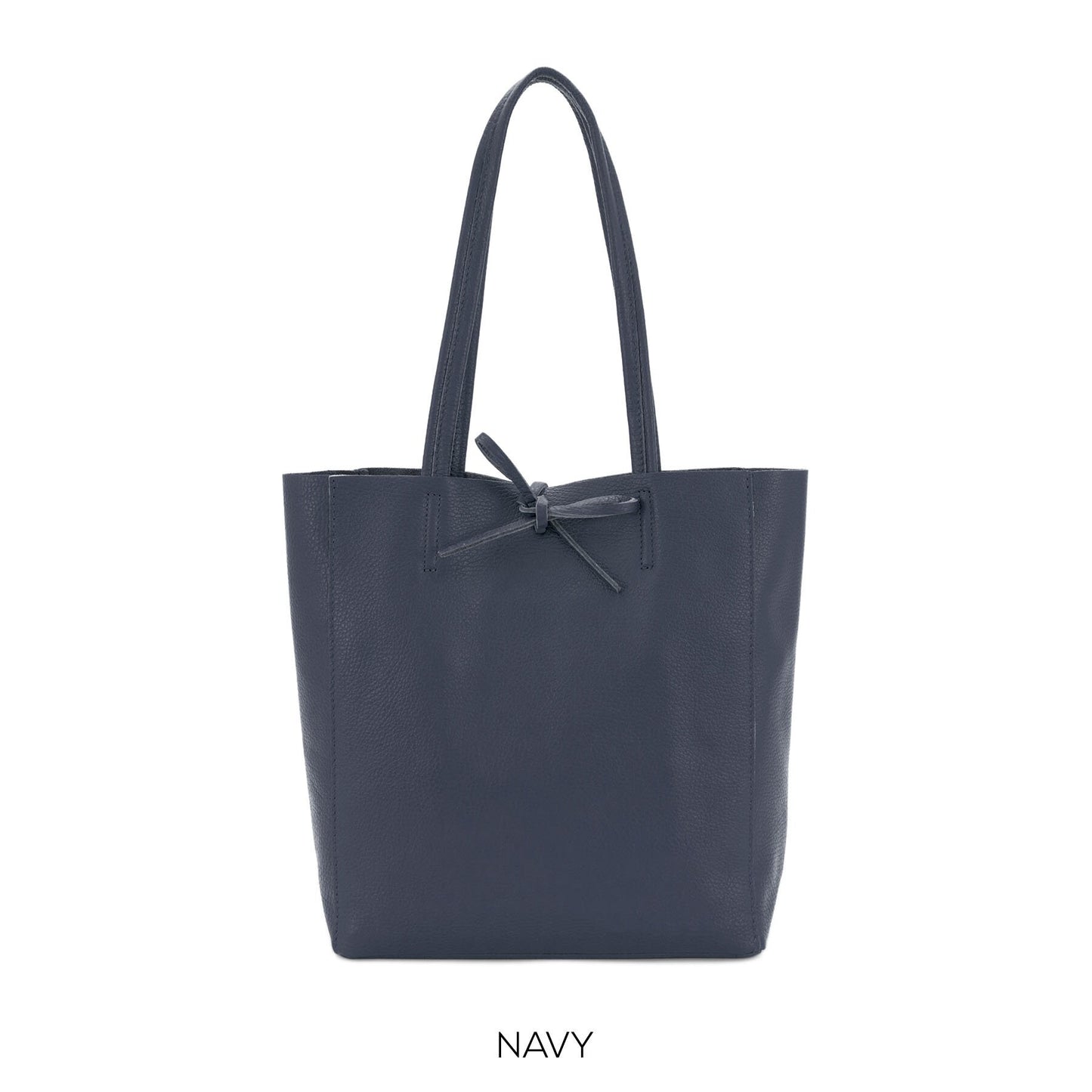 Navy Genuine Leather Shopper Bag Medium Leather Tote Bag