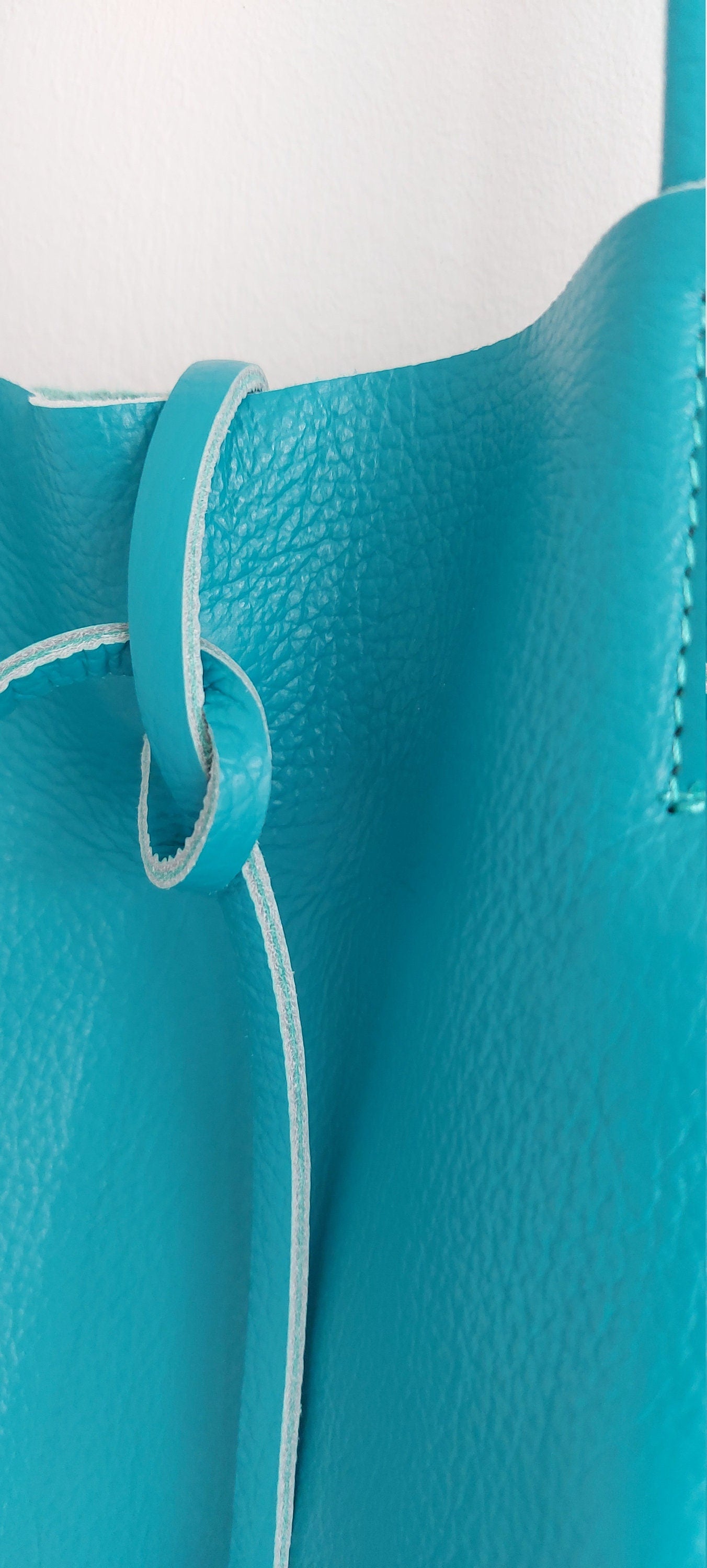 Turquoise Genuine Leather Shopper Bag Large Leather Tote Bag